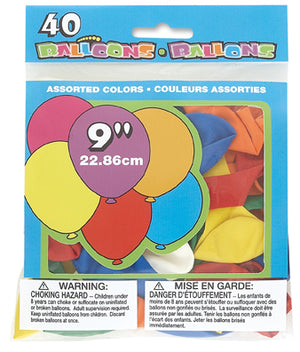 9" BALLOONS - ASSORTED COLOURS