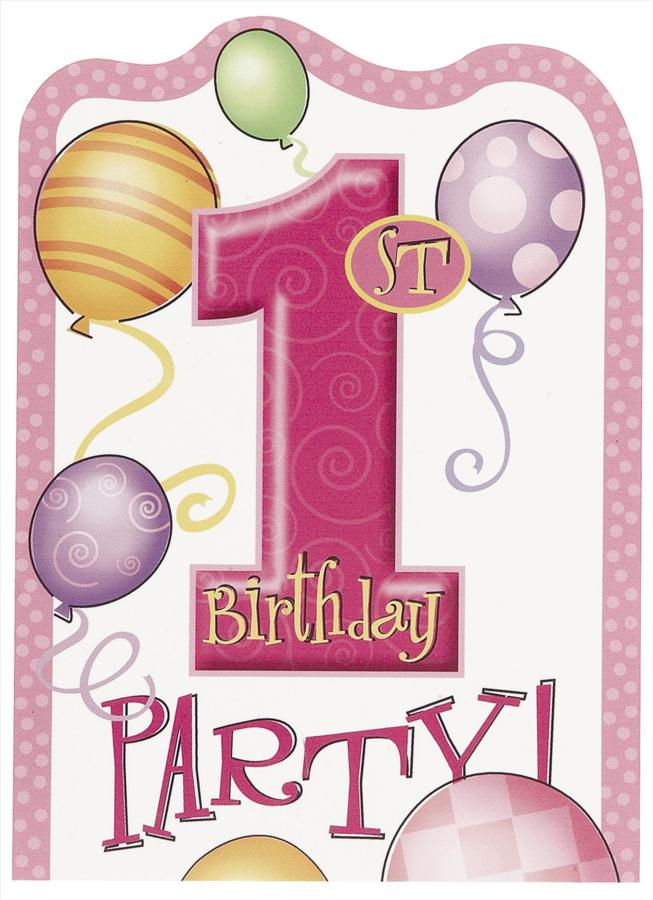 1st Birthday Pink Invites 8pk
