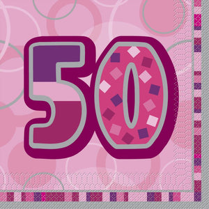 50th Pink Glitz Napkins, 16pk