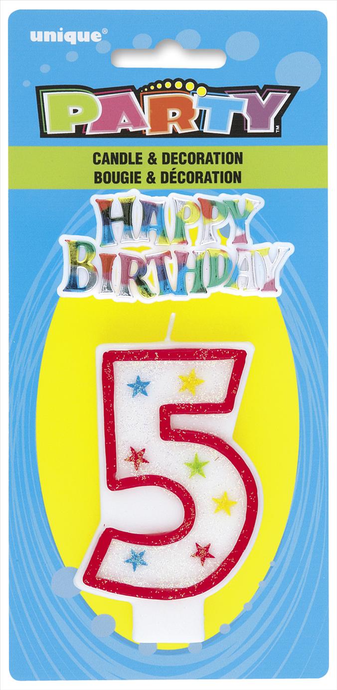 No 5 GLITTER CANDLE WITH HAPPY