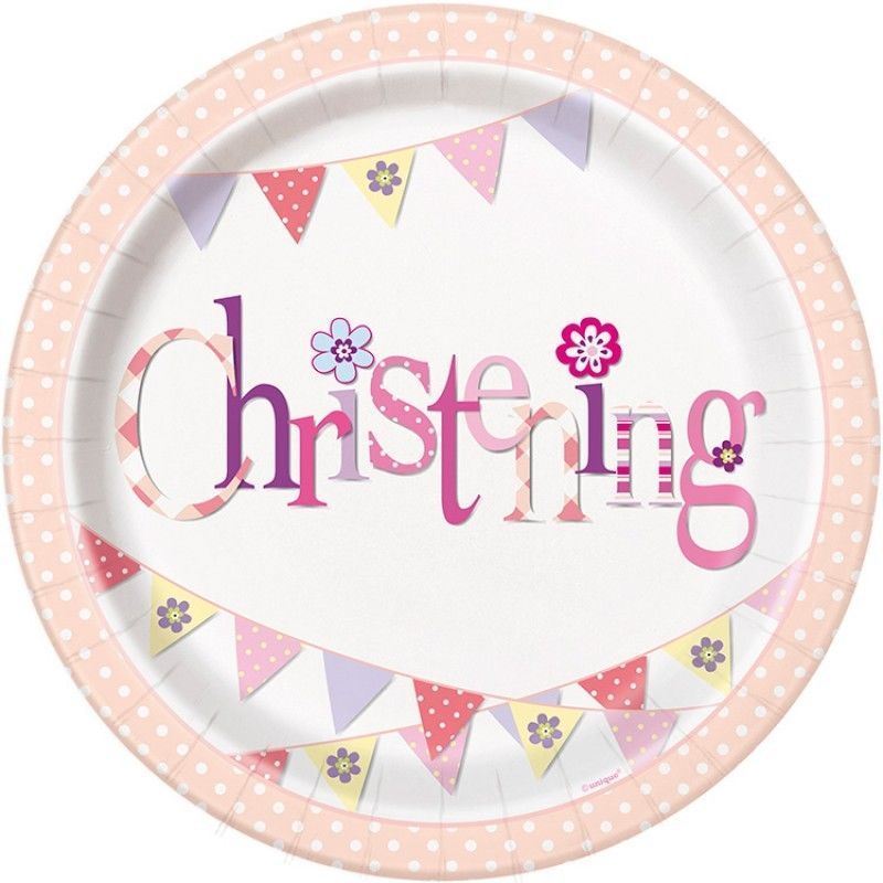 Pink Christening Plates 8pk