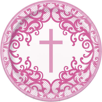 Pink Cross Dinner Plates 8pk