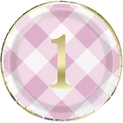 Gingham Pink 1st Bday Plates 8