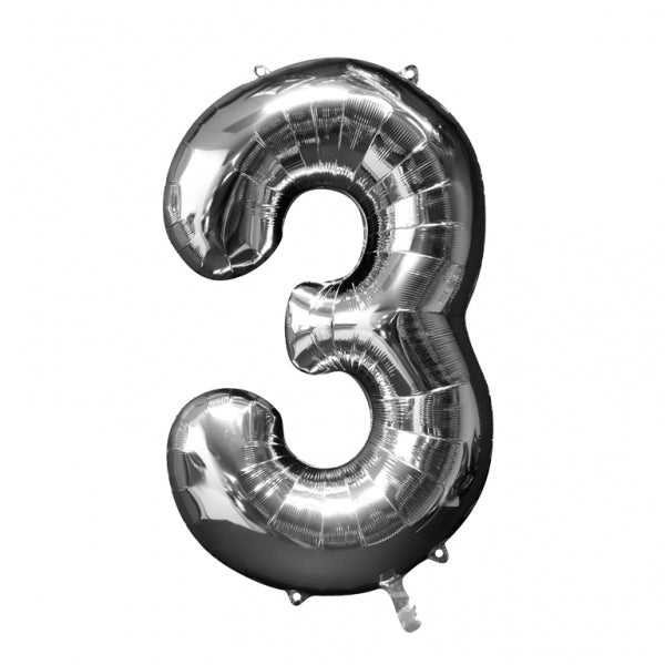 Num 3 Silver Large Balloon