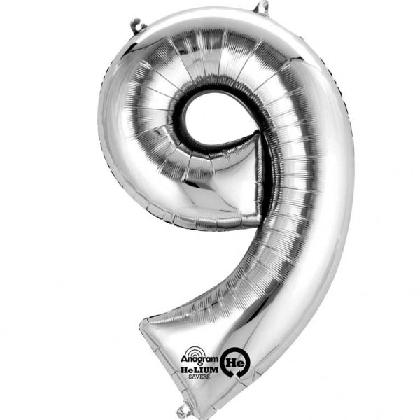 Num 9 Silver Large Balloon
