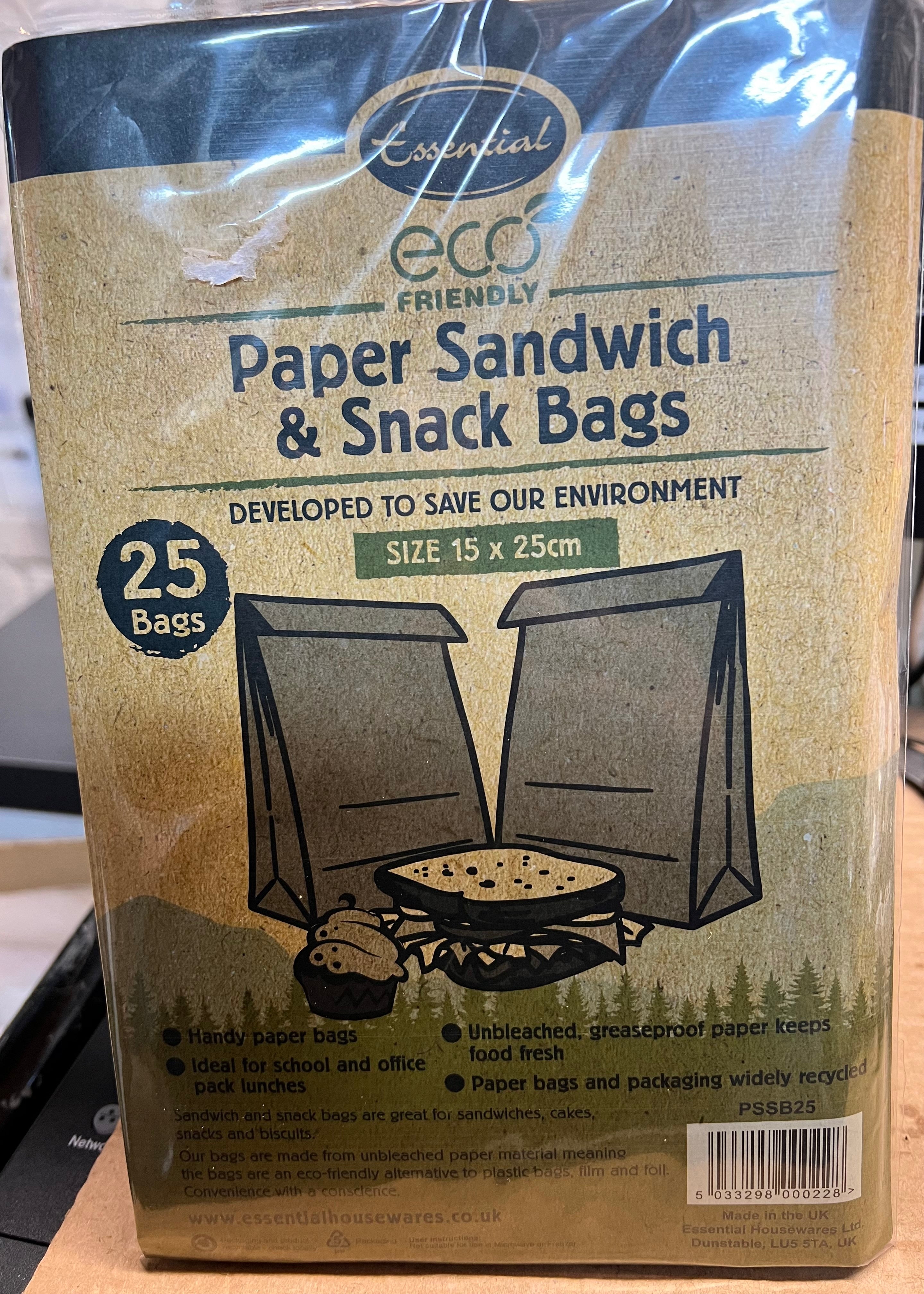 Paper Sandwich &Snack Bag 25pk