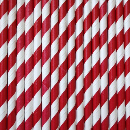 Paper Straws Stripes Red 250pk