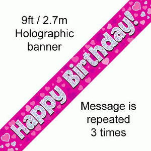 Pink Birthday Banner 9ft Holog