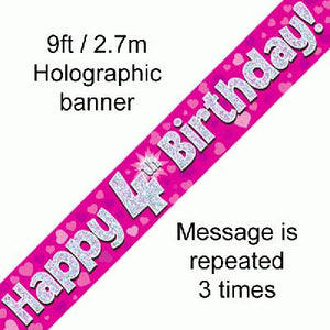 Pink 4th Birthday Banner 9ft