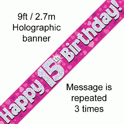 Pink 15th Birthday Banner 9ft