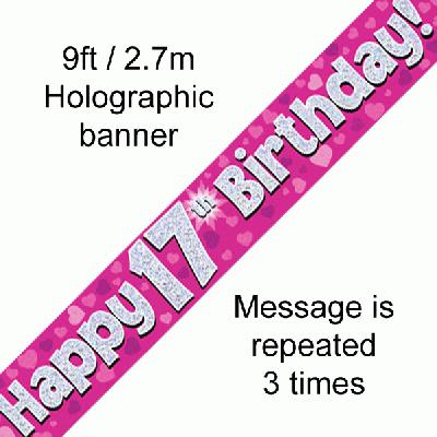 Pink 17th Birthday Banner 9ft
