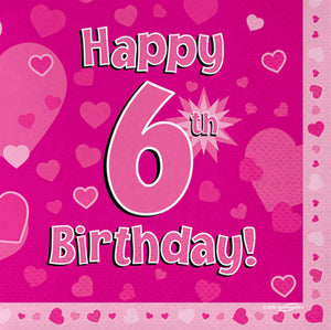 Pink 6th Birthday Napkins 16pk