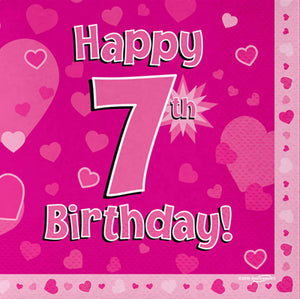 Pink 7th Birthday Napkins 16pk