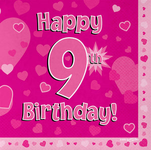 Pink 9th Birthday Napkins 16pk