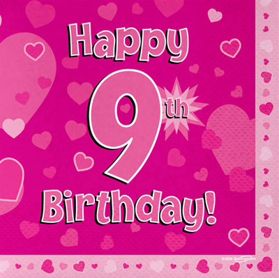 Pink 9th Birthday Napkins 16pk