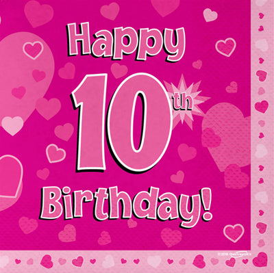 Pink 10th Birthday Napkins 16p