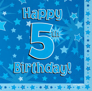 Blue 5th Birthday Napkins 16pk