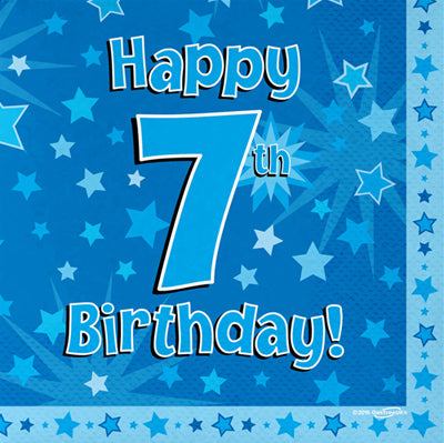 Blue 7th Birthday Napkins 16pk