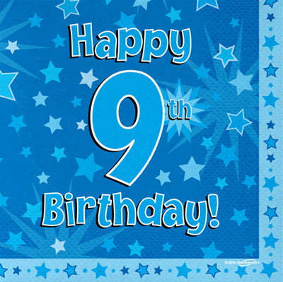 Blue 9th Birthday Napkins 16pk