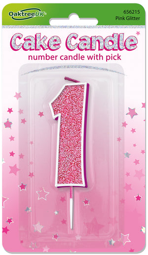 No.1 Candle 7.5cm Pink/Silver