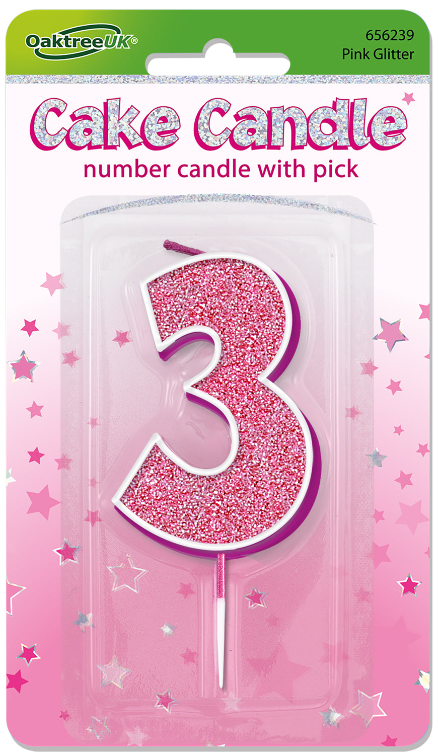 No.3 Candle 7.5cm Pink/Silver