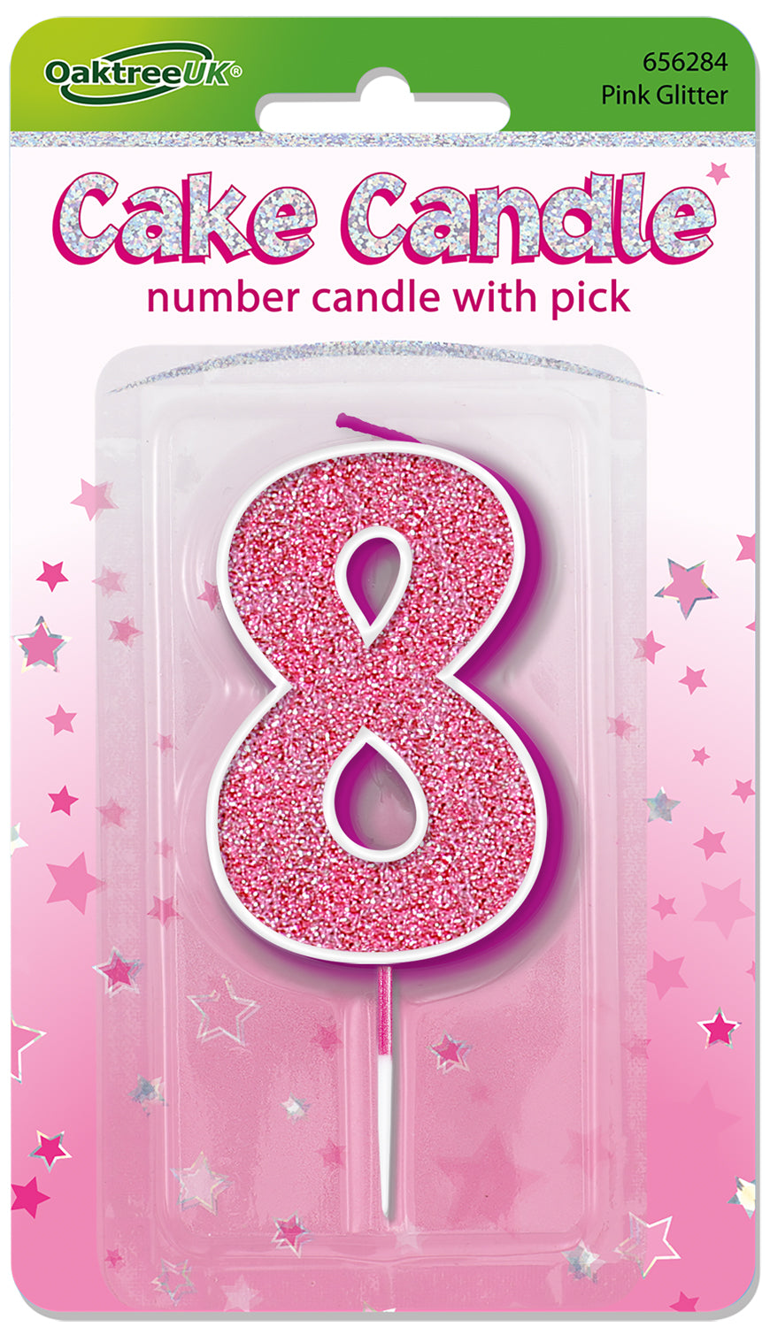 No.8 Candle 7.5cm Pink/Silver