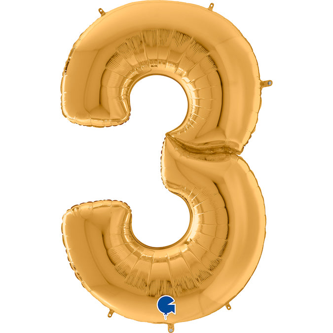 Num 3 Gold Giant 64" Balloon
