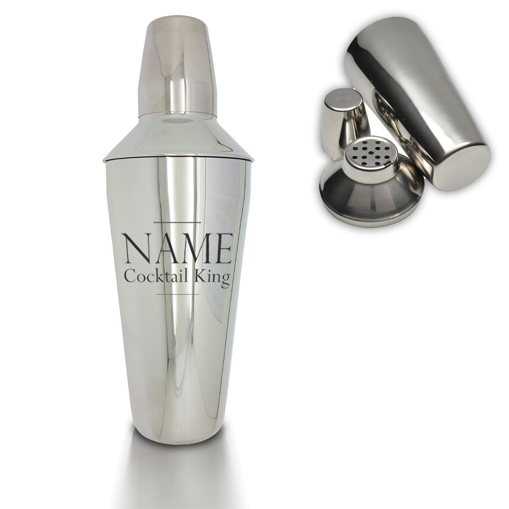 Engraved Cocktail Shaker with Cocktail King Design Image 1