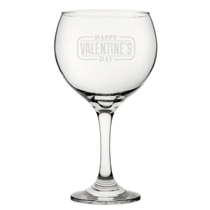 Happy Valentine's Day Bordered Design - Engraved Novelty Gin Balloon Cocktail Glass Image 1