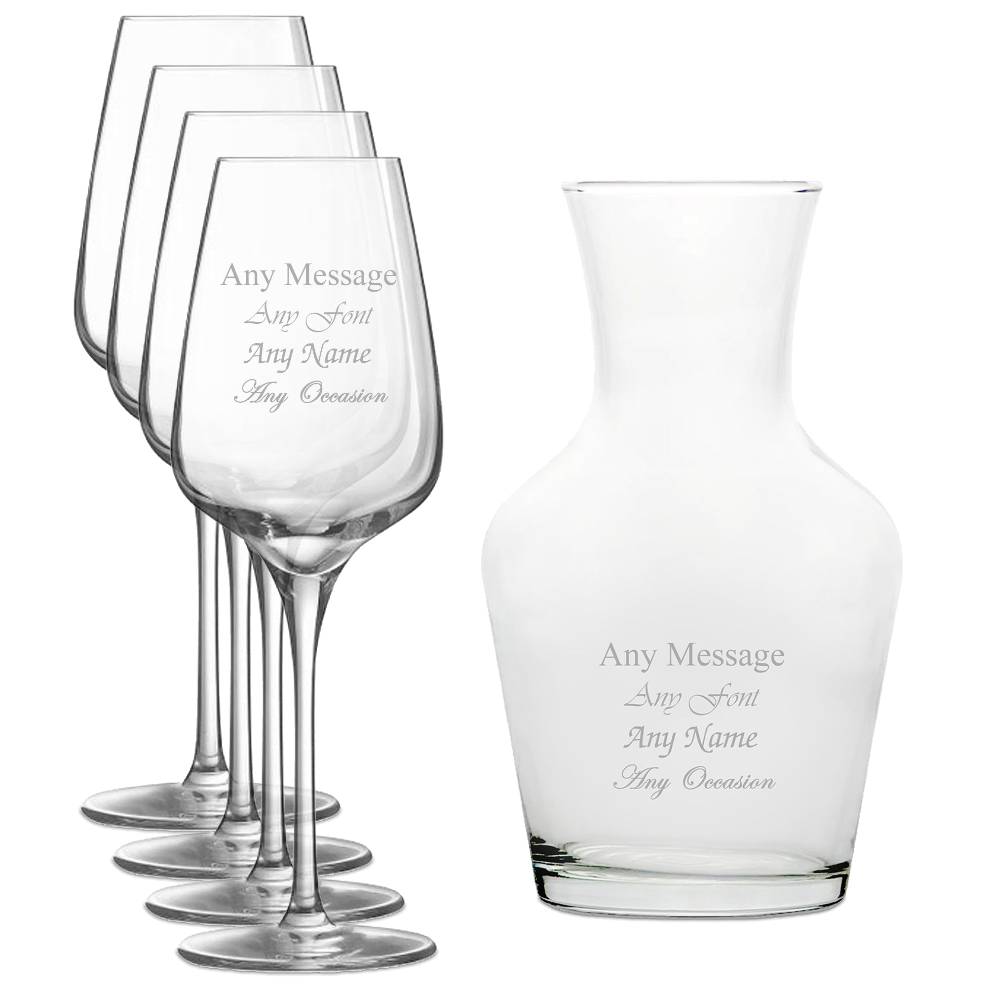 Personalised Engraved Set of 4 Sublym Wine Glass and 500ml Vin Carafe Set Image 1