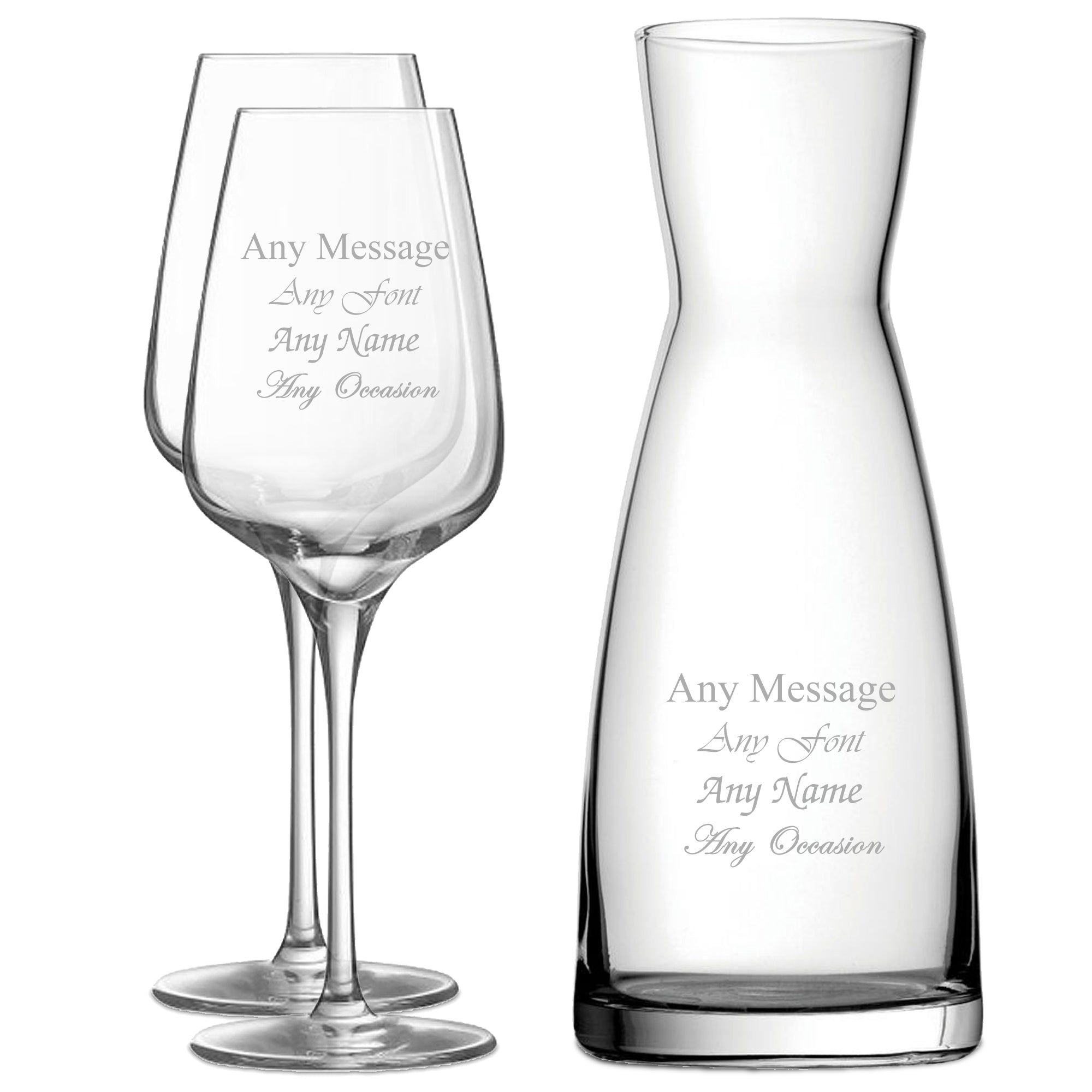Personalised Engraved Set of 2 Sublym Wine Glass and Contemporary Carafe Set Image 1