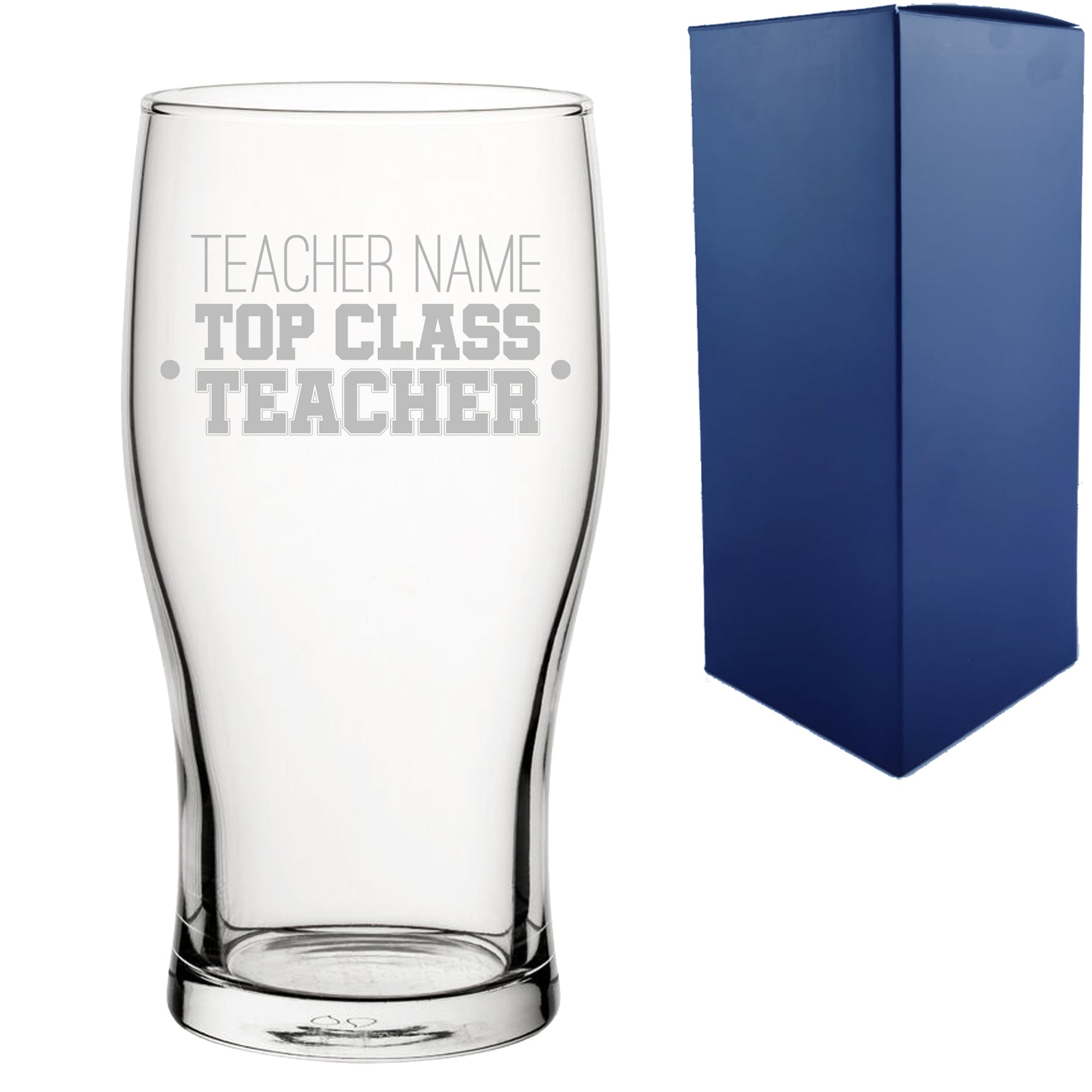 Engraved Teacher Gift Pint Glass with Top Class Teacher Design Image 1