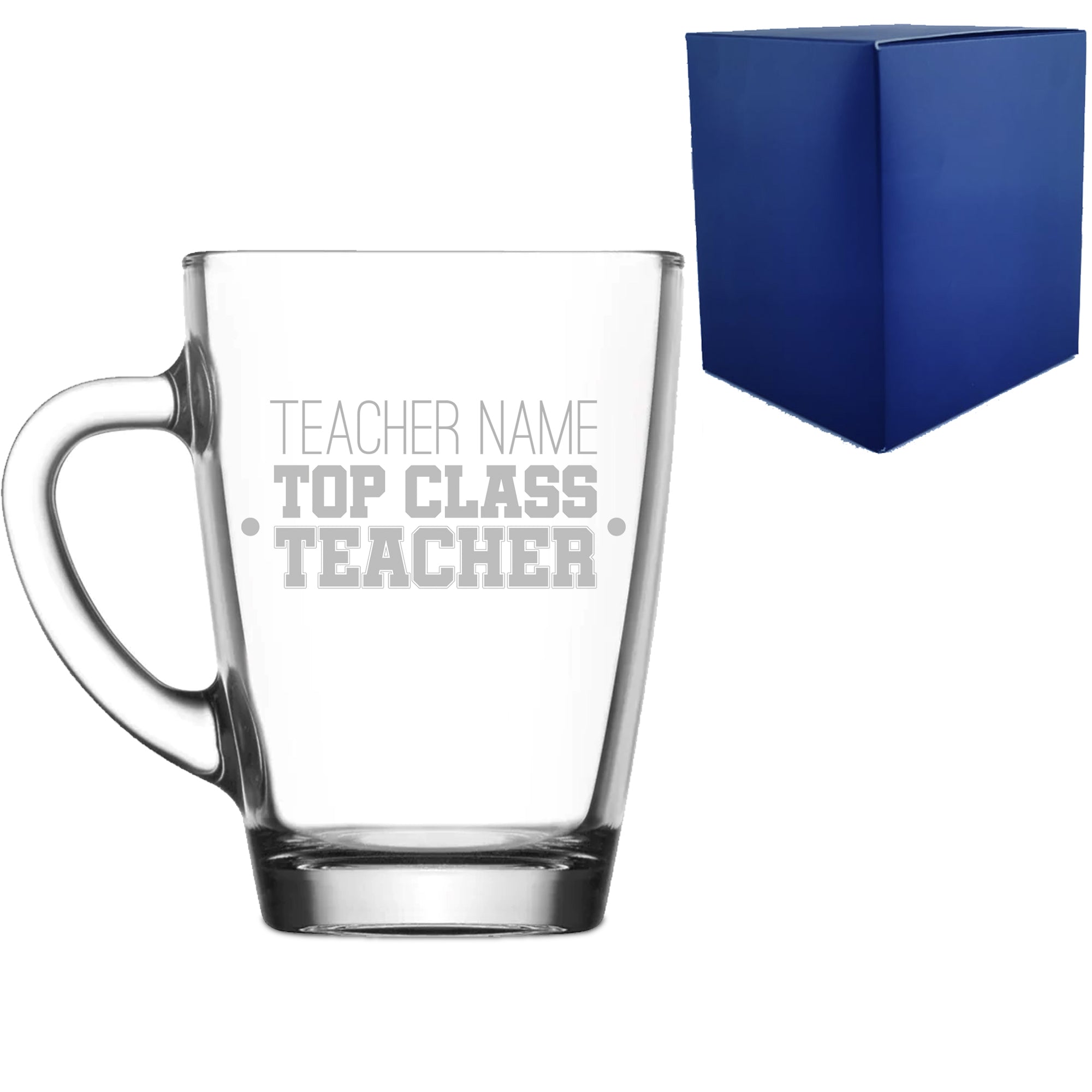 Engraved Teacher Gift Glass Mug with Top Class Teacher Design Image 1