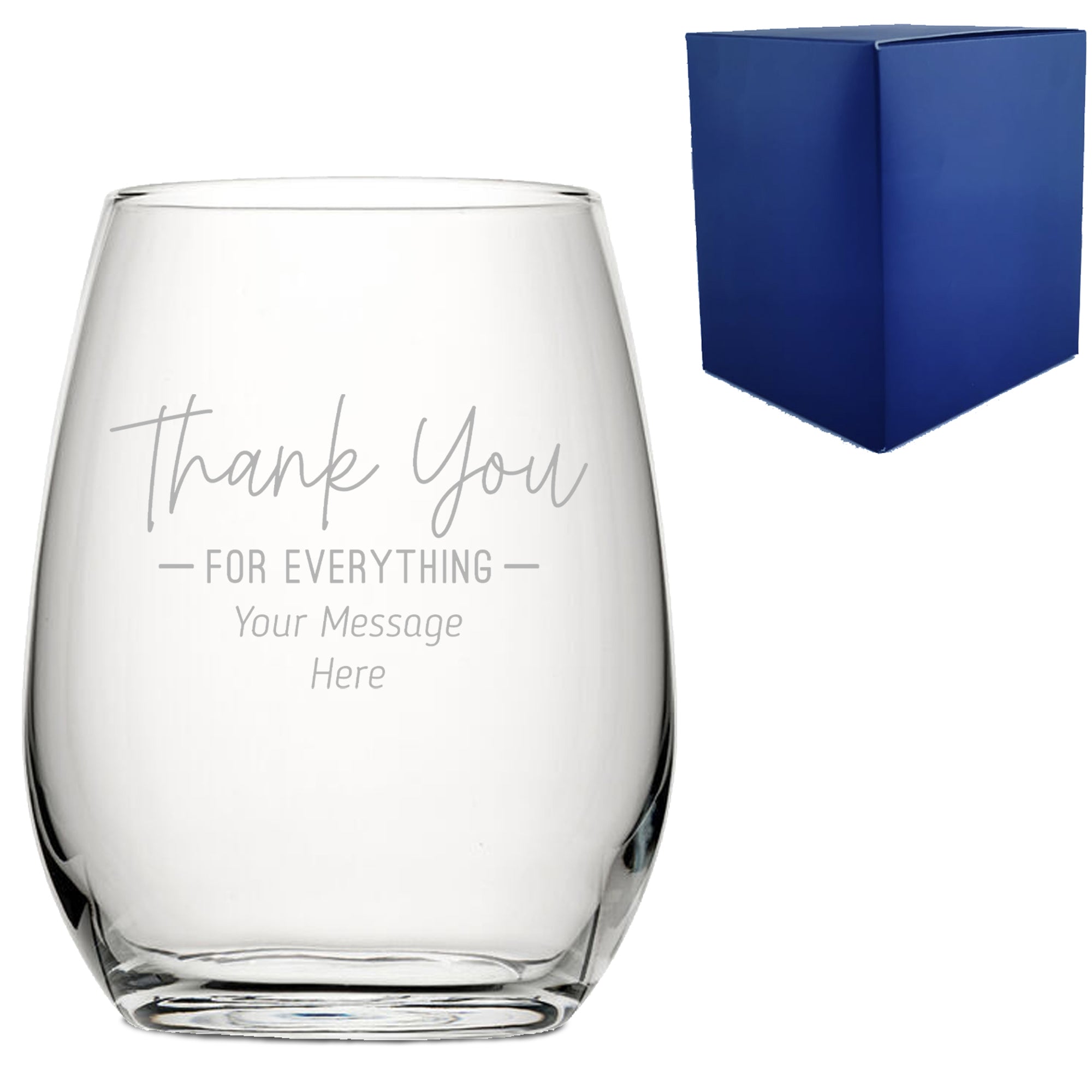 Engraved Stemless Wine Glass with Thank You for Everything Design Image 1