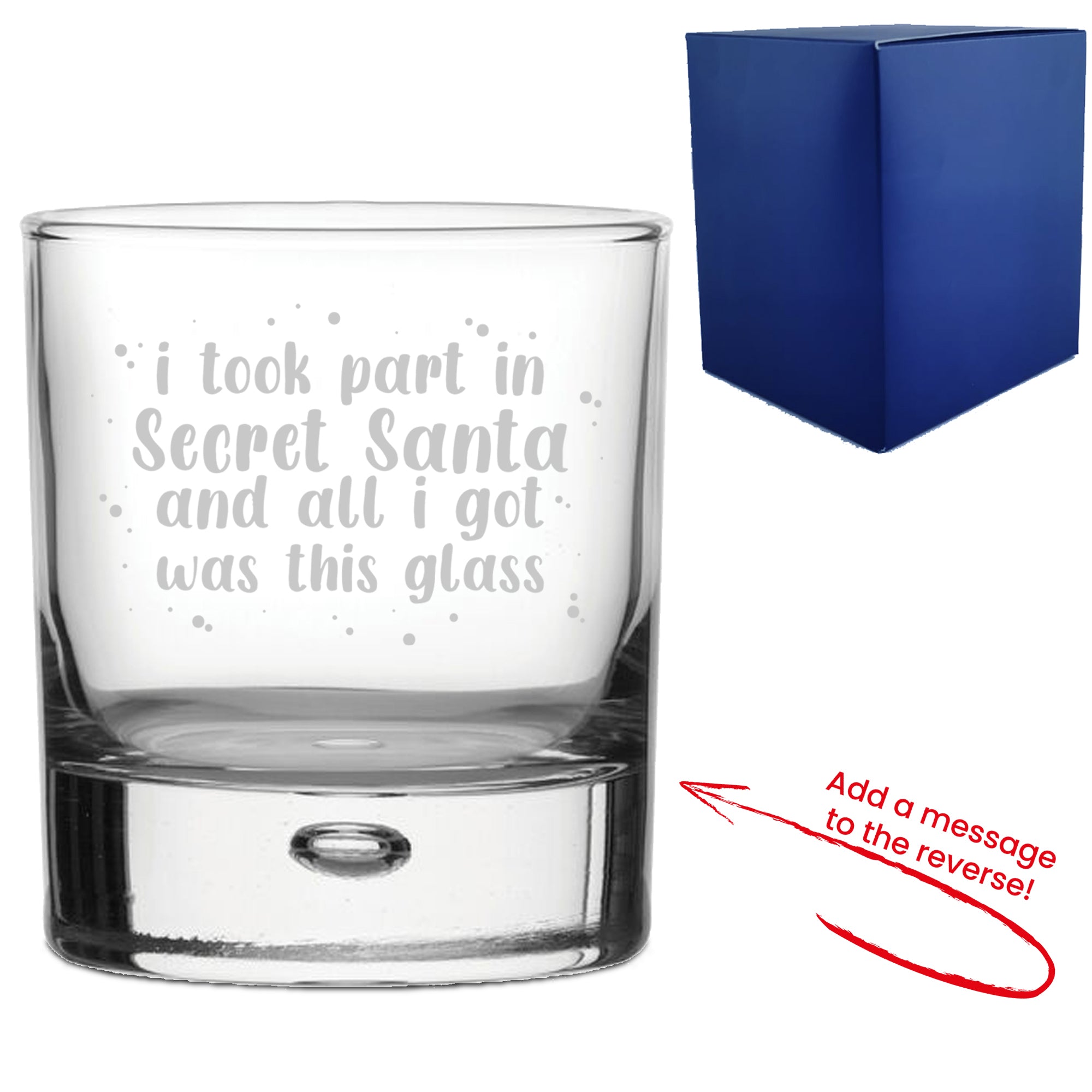 Engraved Whisky Glass with Secret Santa Dotted Design, Add Message to Reverse Image 1