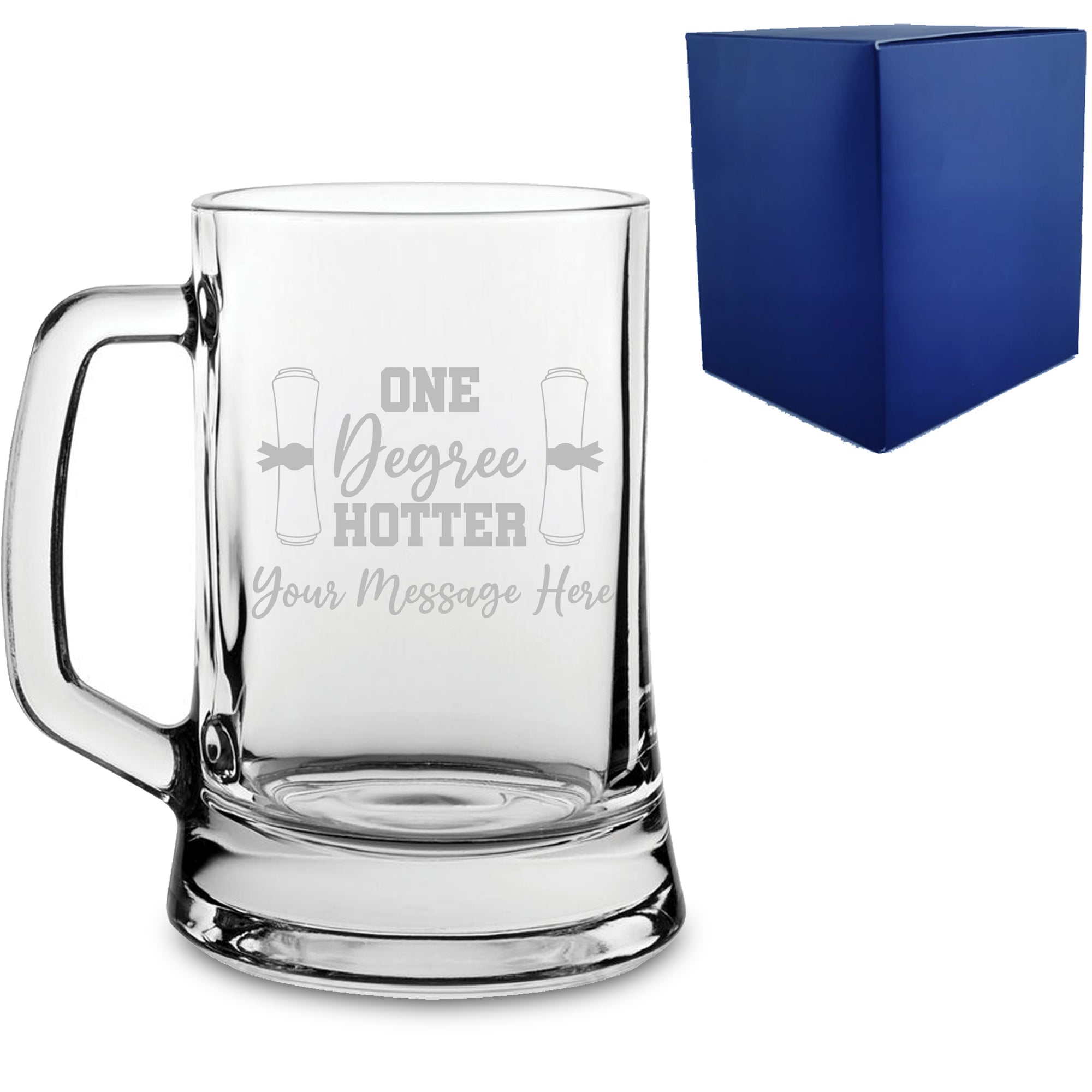 Personalised Engraved Graduation Beer Mug with 'One Degree Hotter' Design, Personalise with Any Name or Message Image 1