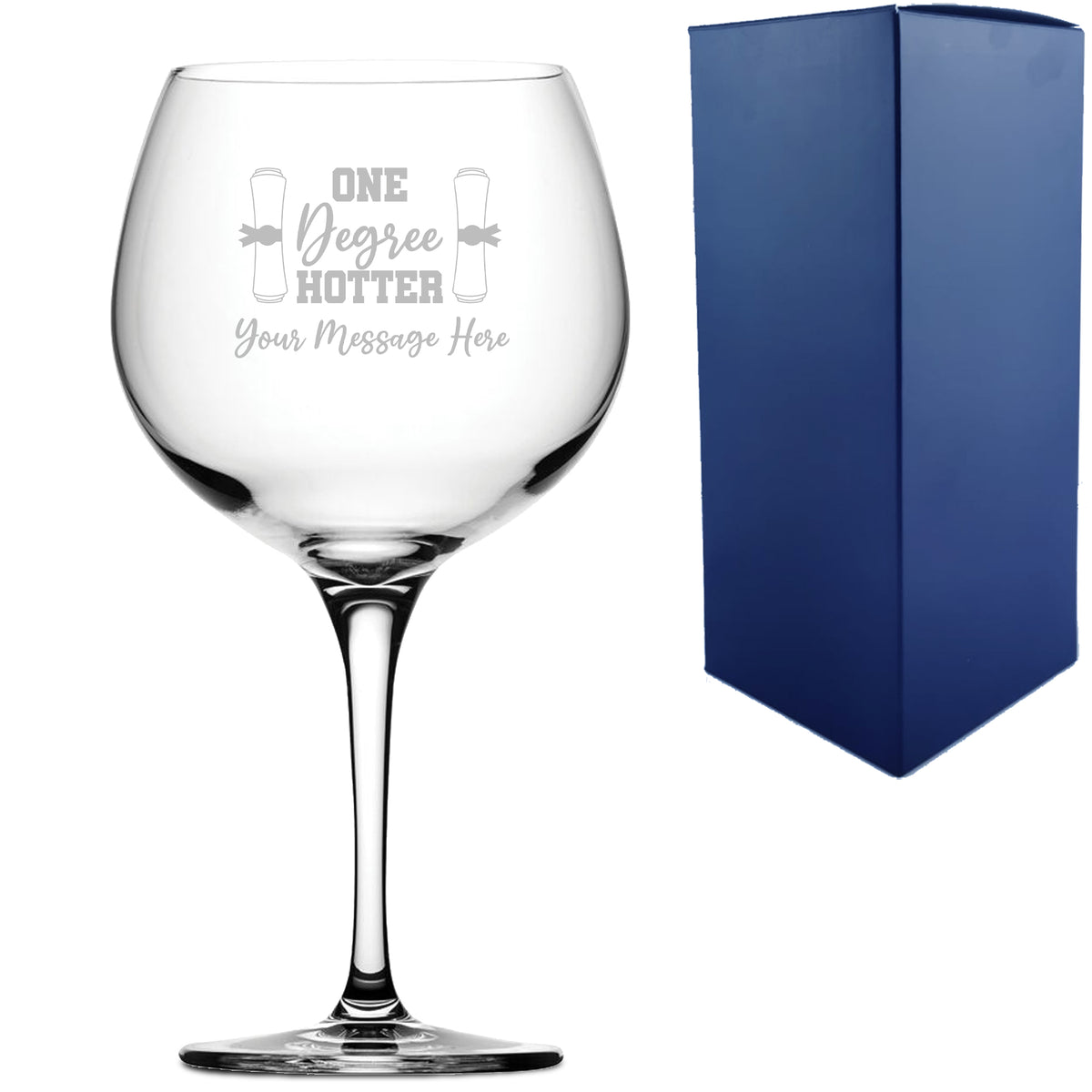 Personalised Engraved Graduation Gin Cocktail Glass with 'One Degree Hotter' Design, Personalise with Any Name or Message Image 1