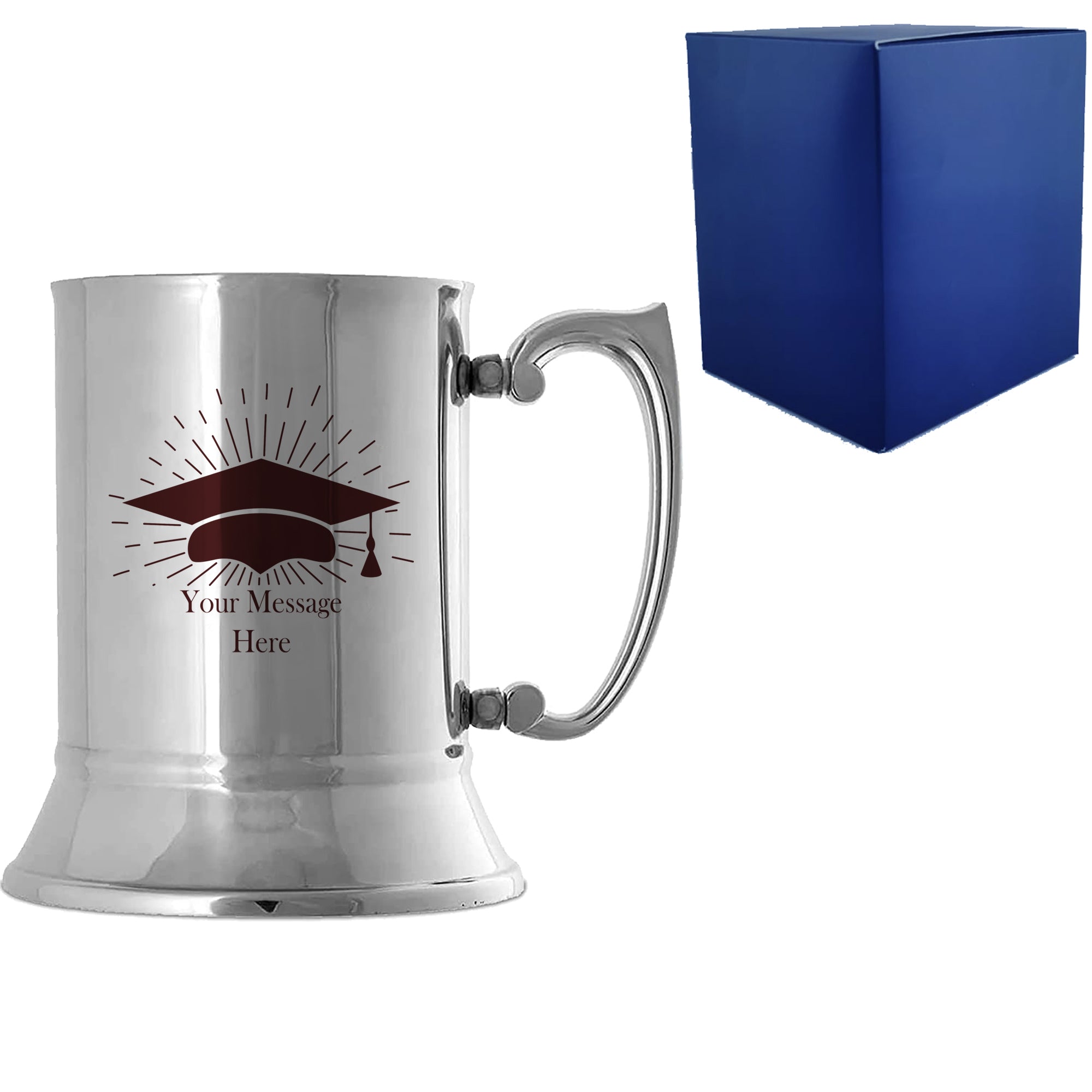 Personalised Engraved Graduation Steel Tankard with Grad Cap Burst Design, Personalise with Any Name or Message Image 1