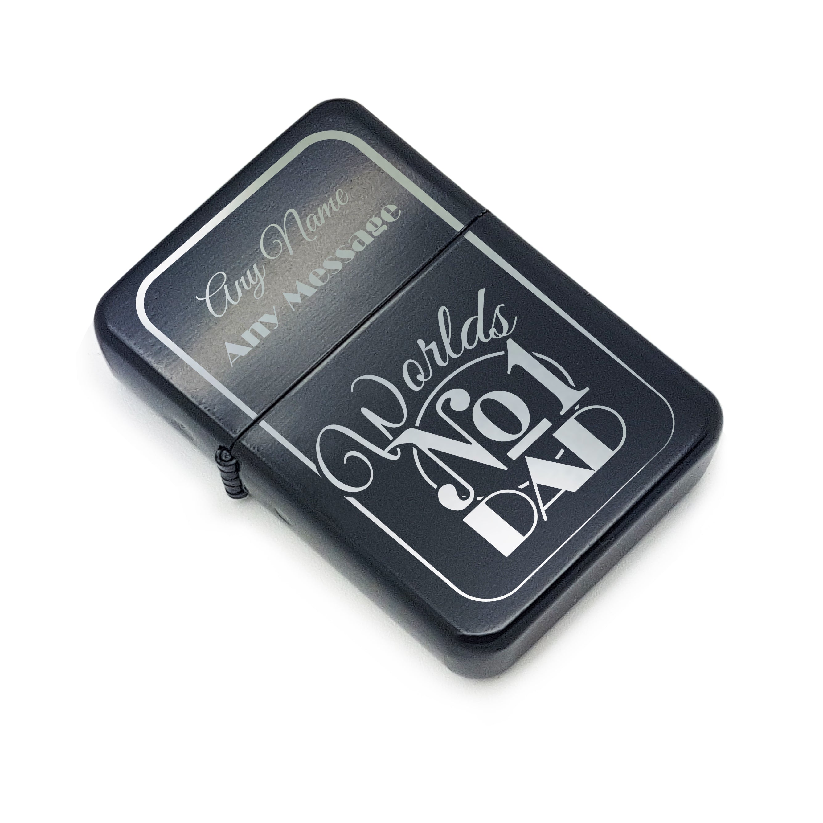 Personalised Engraved Black Fathers Day Lighter with Worlds No1 Dad design Image 1