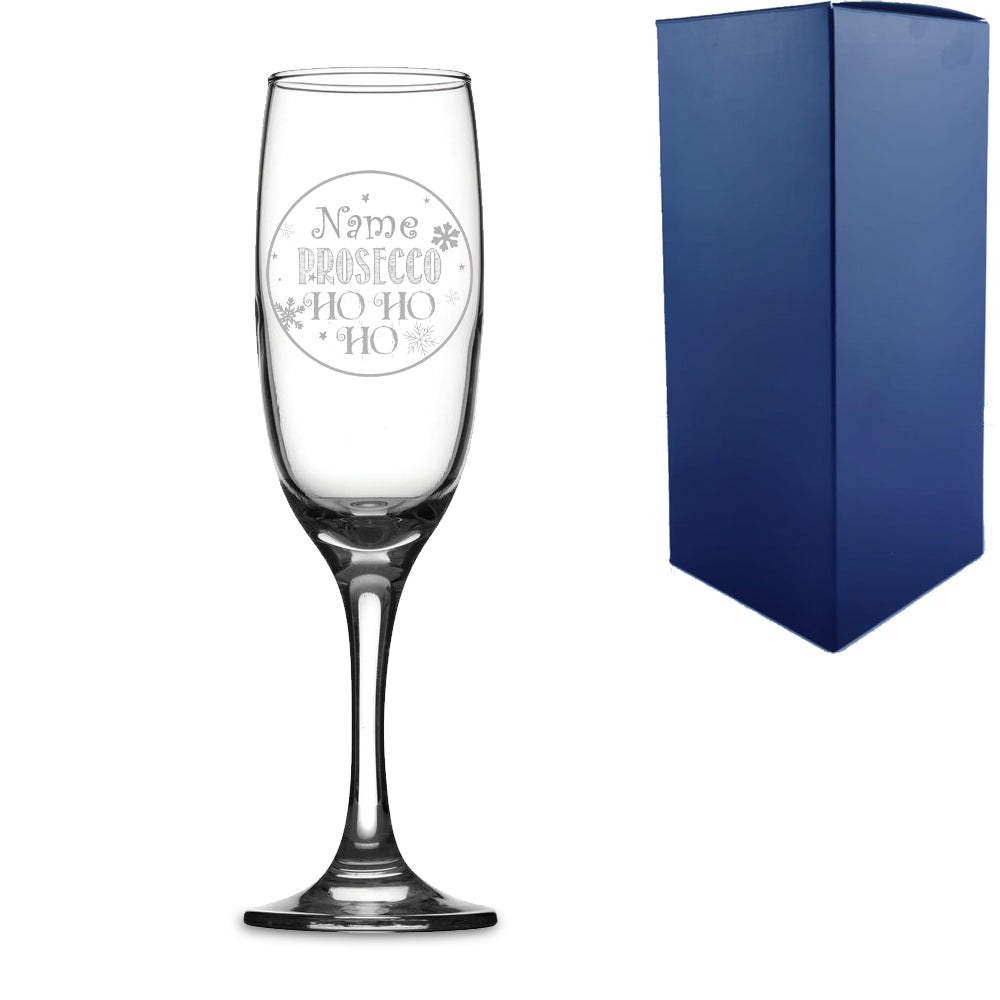 Engraved Champagne Flute with Prosecco Ho Ho Ho Design Image 1