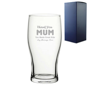 Engraved Pint Glass 20oz With Thank You Mum Design Gift Boxed Image 1