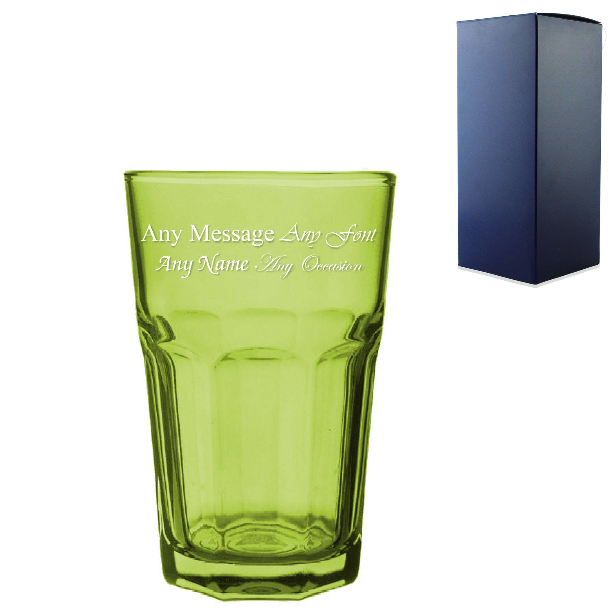 Engraved 365ml Green Coloured Highball Glass with Gift Box Image 1