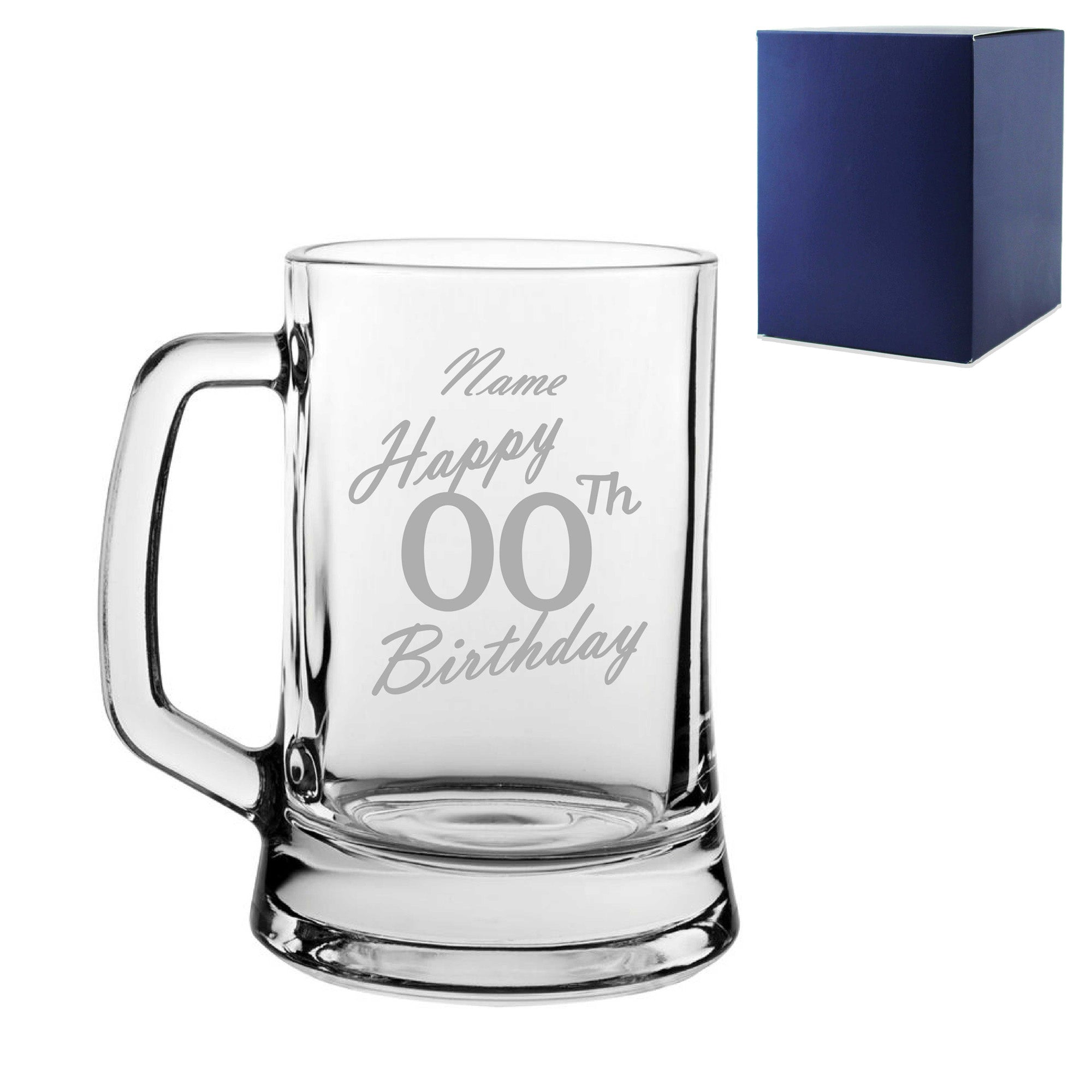 Engraved Tankard Beer Mug Stein Happy 20,30,40,50... Birthday Handwritten Design Gift Boxed Image 1