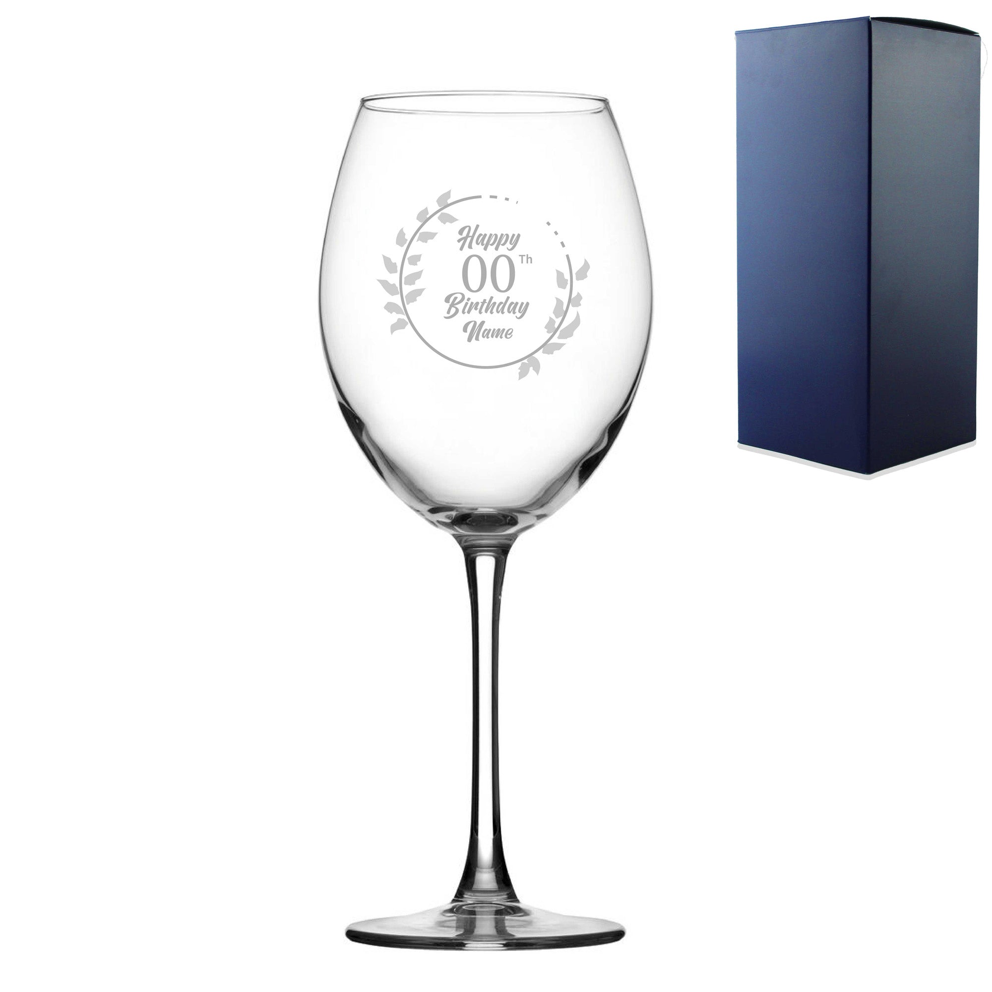 Engraved Enoteca Wine Glass Happy 20,30,40,50...Birthday Wreath, Gift Boxed Image 1