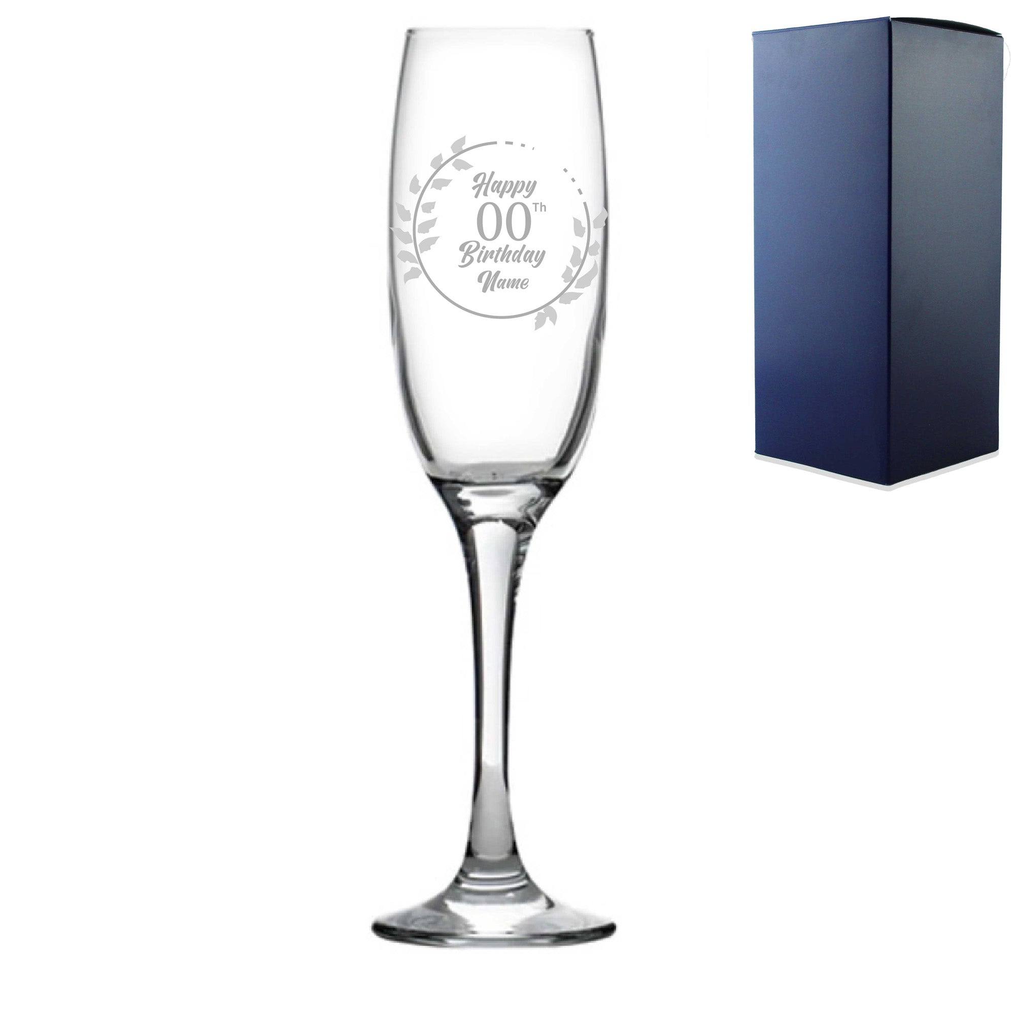 Engraved Champagne Flute Happy 20,30,40,50... Birthday Wreath Image 1