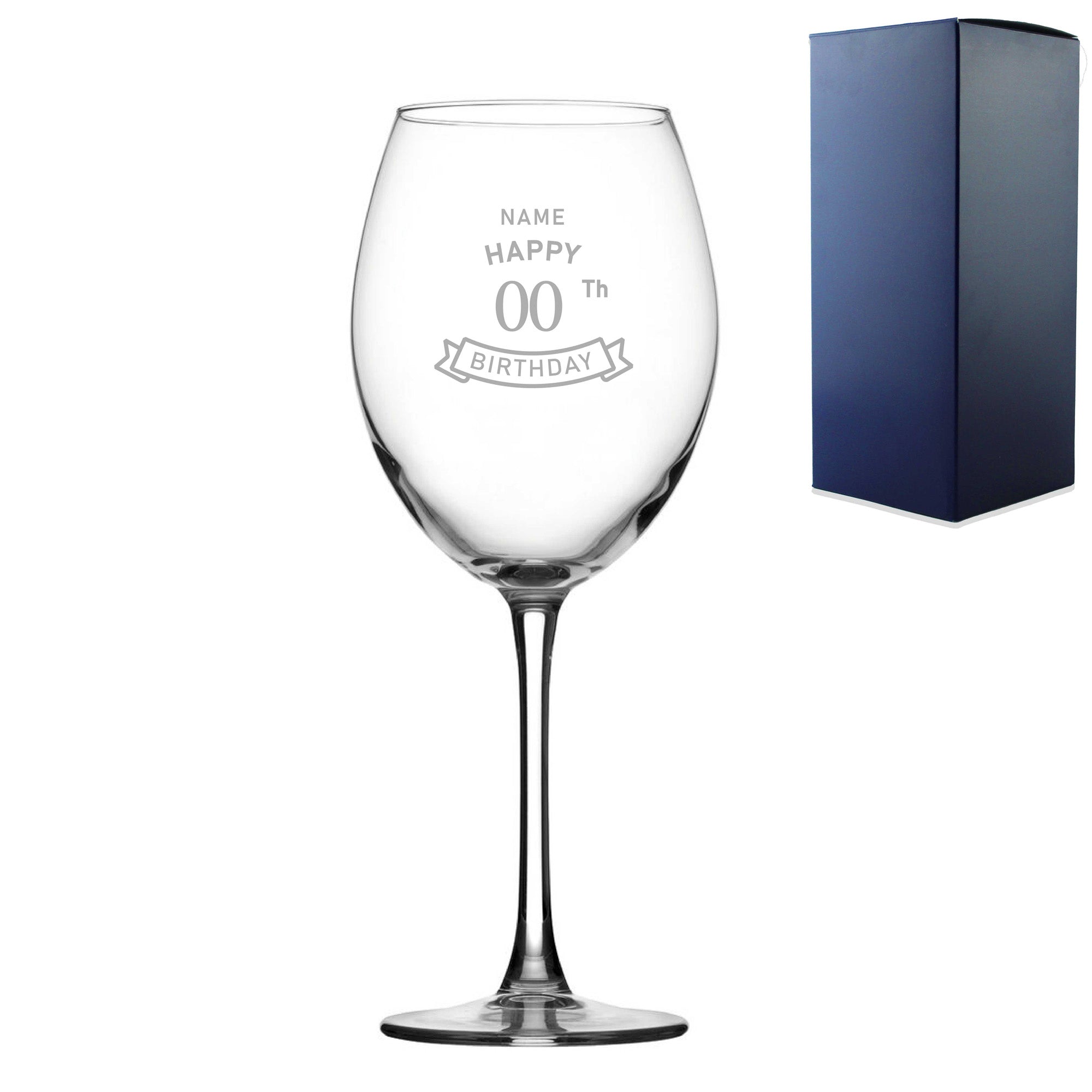 Engraved Enoteca Wine Glass Happy 20,30,40,50...Birthday Banner, Gift Boxed Image 1