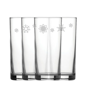 Engraved Snowflake Pattern Hiball Set of 4 12oz Glasses Image 1