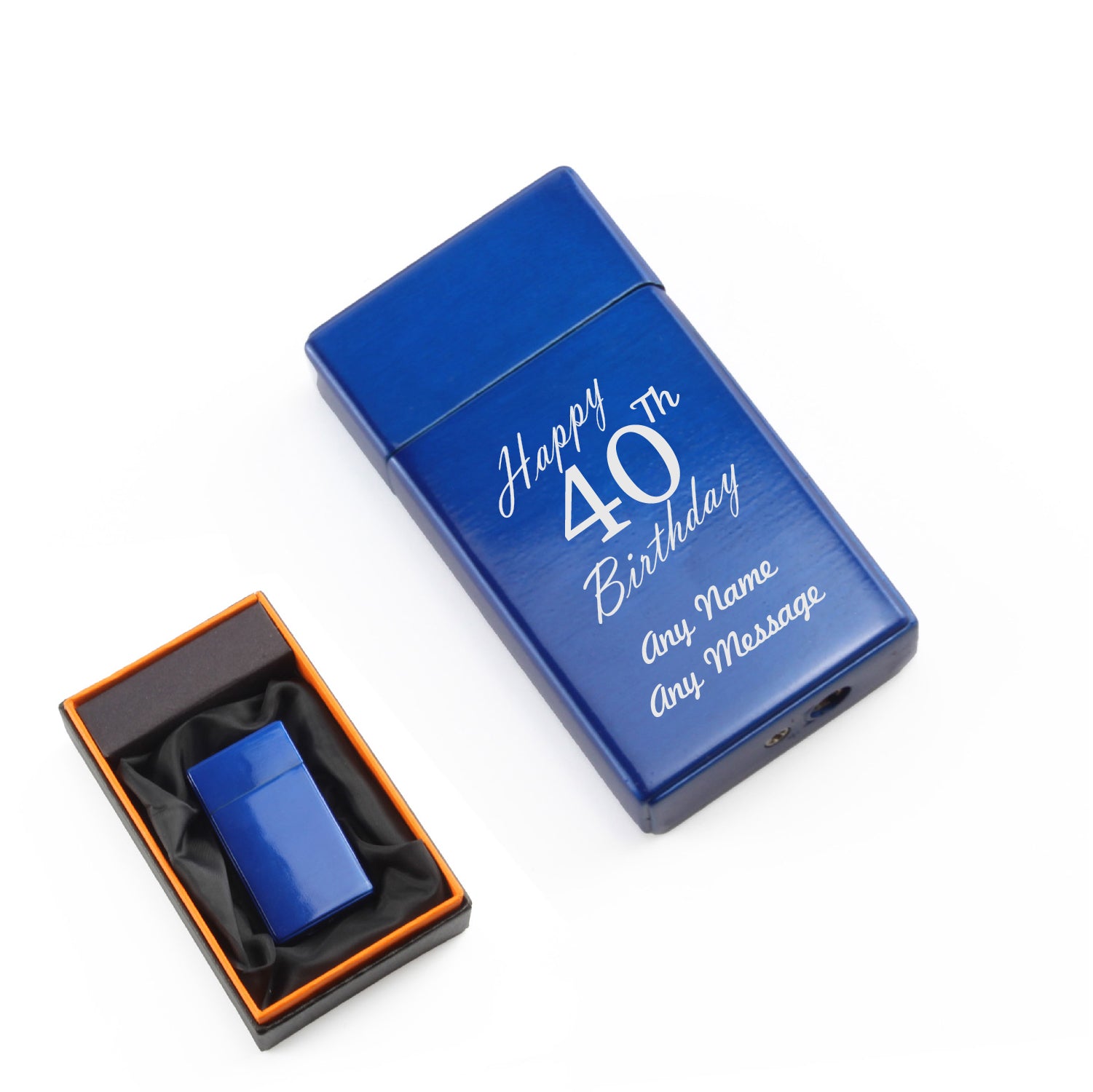 Engraved Jet Gas Lighter Blue Happy 40th Birthday Gift Boxed Image 1