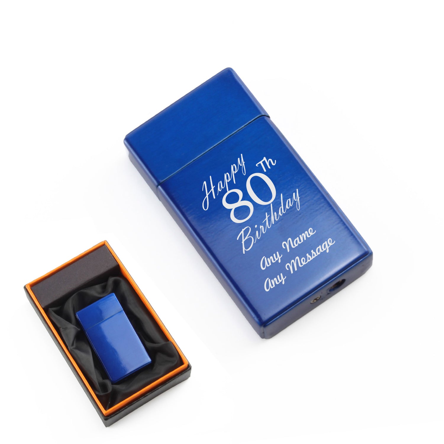 Engraved Jet Gas Lighter Blue Happy 80th Birthday Gift Boxed Image 1