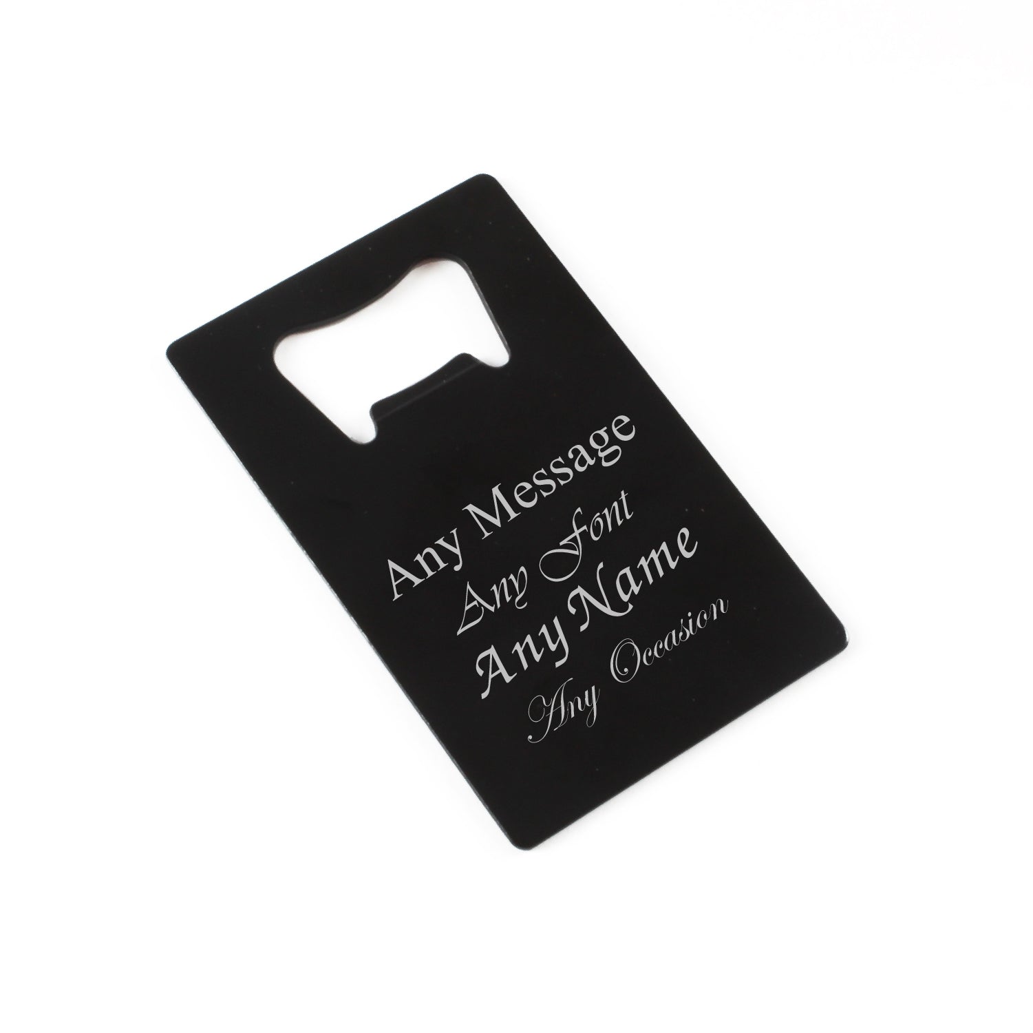 Engraved Portable Wallet Card Bottle Opener Black Any Message Image 1